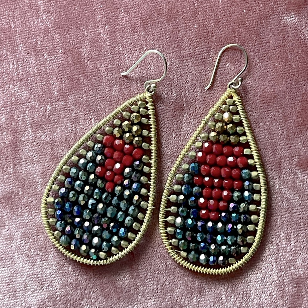 Handmade Wire Wrapped Teardrop Beaded Earrings